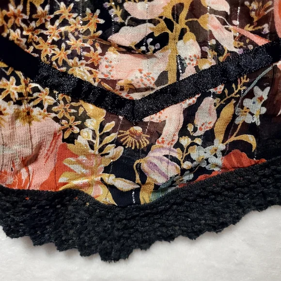 Black MD Multi-color Floral Blouse Crochet Lace Top #O31 - Picture 7 of 9